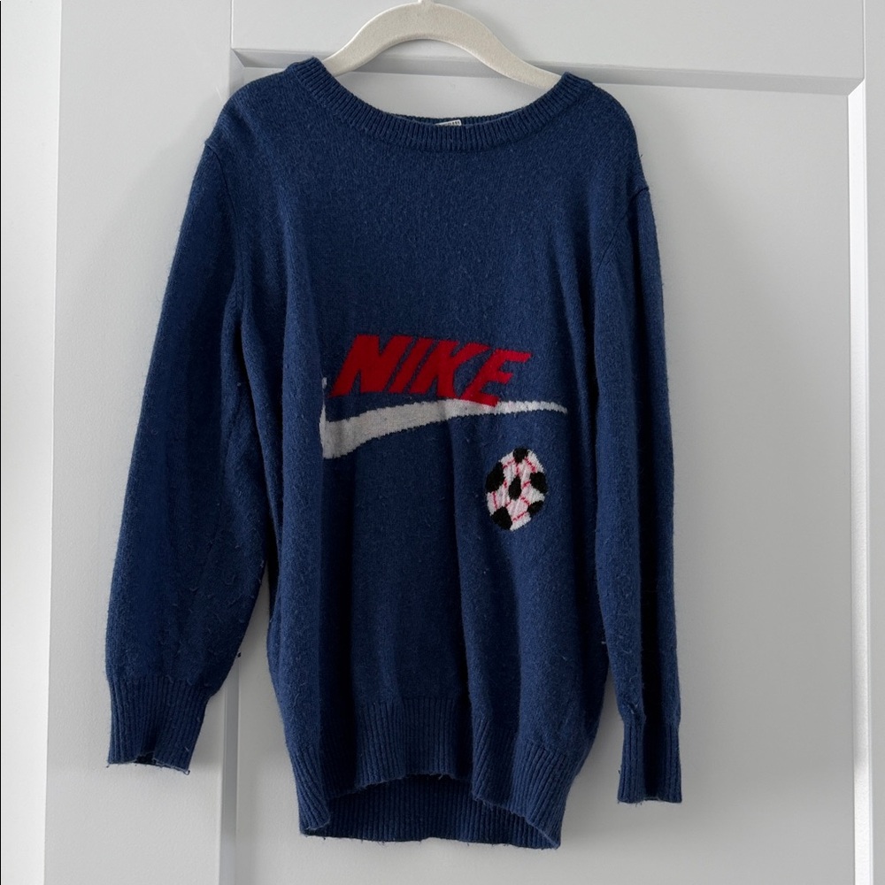 Boys Nike Navy Sweater with Red Logo and White Swoosh